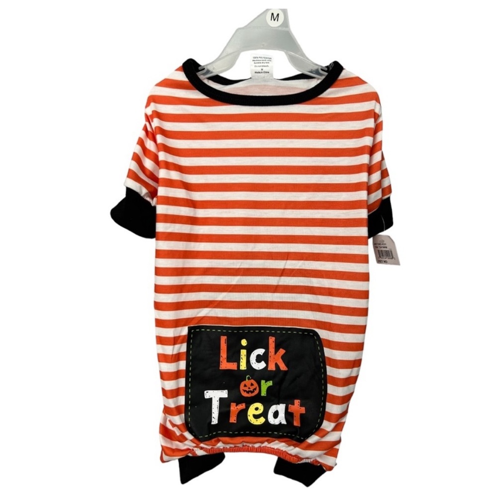 Halloween Pet Costume Lick or Treat Striped Onesie Dog Pajama Pet Spirit NWT